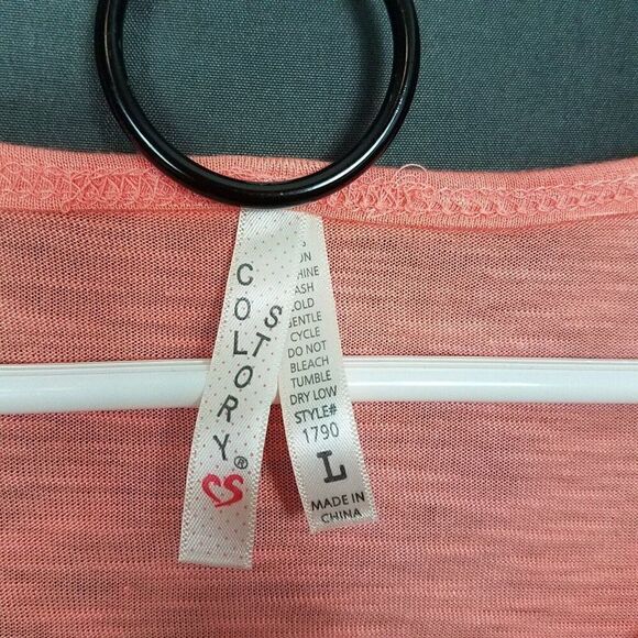 Color Story Large Peach Coral Single Pocket Tee High Low Short Sleeve NWOT - Picture 5 of 8
